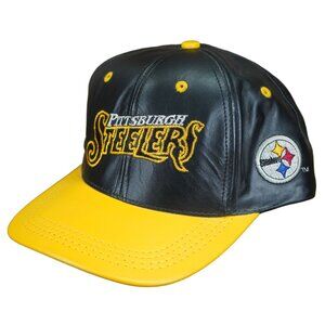 VTG Pittsburgh Steelers Modern Genuine Leather Snapback Hat Spellout Made in USA